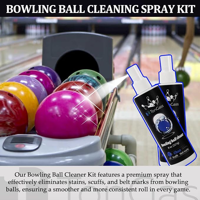 TonGass Bowling Ball Cleaner Spray Kit with Towel (2+1 Pack) Portable Bowling Spray Accessories, Oil & Scuff Mark Cleaner, Restores Tack and Prolongs Lifespan of Ball