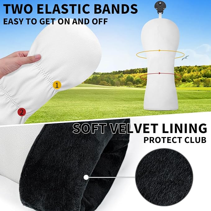 Golf Accessories Golf Club Covers for Driver, Fairway, Hybrids - Golf Driver Headcover/Golf Fairway Wood Head Cover/Hybrid Headcover for Men/Women Golfer