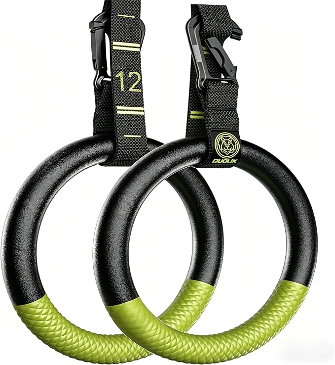 QUOLIX Gymnastic Rings with Adjustable Straps, Non-Slip Pull Up Rings with Straps, 1300lbs Exercise Rings with Straps for Home, Gymnastics Rings for Home Gym, Workout, Exercise, Training, Calisthenic