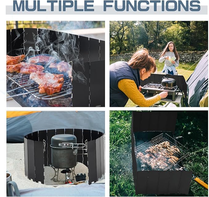 MorningRo 1 Pcs 20 Plate Camping Stove Windscreen Stainless Steel Folding Wind Cover with Drawstring Bag Windscreen for Camping Stove Picnic Backpacking Alcohol Stoves Wind Shield (Black)