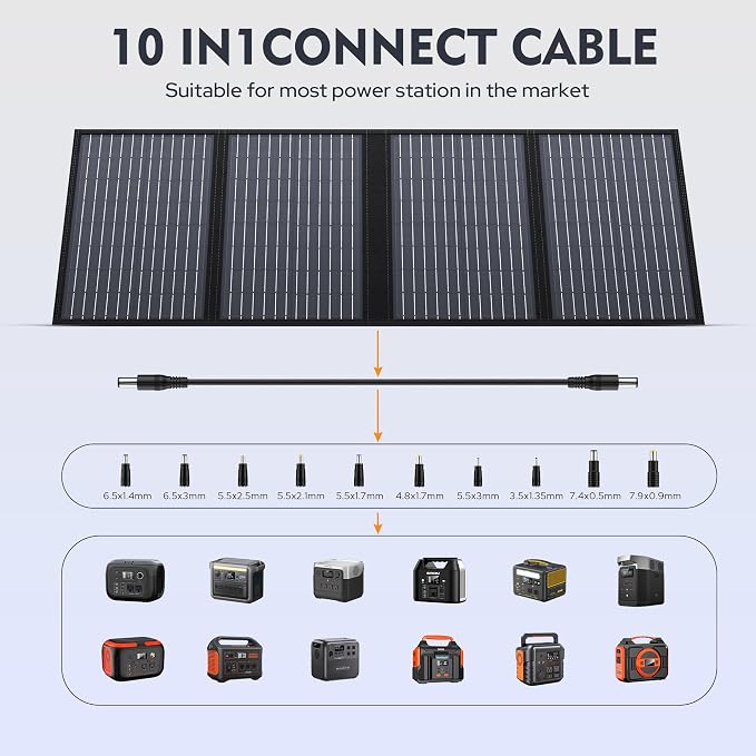 ENGINSTAR 60W Foldable Solar Panel Charger with 18V DC Outlet for Portable Power Stations EnginStar/Jackery/Rockpals/Flashfish, Portable Solar Generator with QC 3.0 for Outdoor Camping Van RV Trip