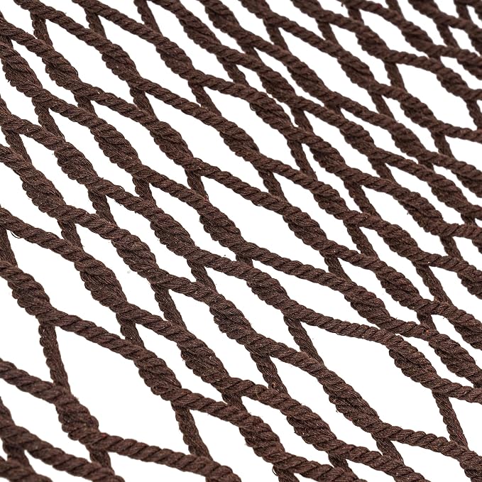 Lazy Daze Hammocks Double Rope Hammock, 2 Person Traditional Outdoor Hand Woven Cotton Rope Hammock with Spreader Bar, Carabiners, Tree Straps, Chains for Patio Yard - Max 450 Lbs, Dark Brown