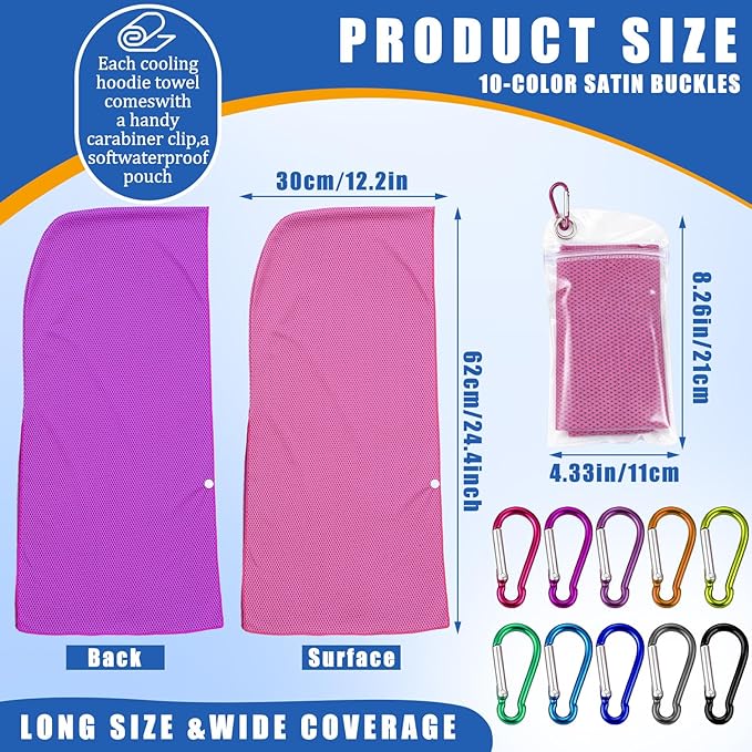 Breling 10 Pack Cooling Hoodie Towels, UPF 50 Sun Protection & Instant Cooling Towels Hoodie for Neck and Face Head Wrap for Hot Weather Sport, Gym, Camping Summer Outdoor Activity(Multicolor)