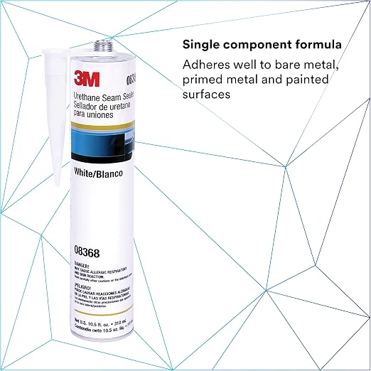 3M Urethane Seam Sealer, 08368, White Color, High Solids, Permanently Flexible, 310mL/10.5 fl oz Cartridge