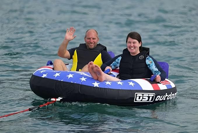 Towable Tubes for Boating 2 Person, Water Tubes for Boats to Pull, Safety Inflatable Boat Tubes and Towables, Boat Tubes for Tubing, Premium Nylon Cover with Drainage System