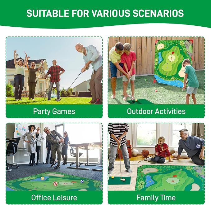 Golf Chipping Game with Stand, Upgrade 54"x 54" Golf Hitting Mat and Practice Set with Sticky Balls Perfect for Backyard Indoor Outdoor Family Battle Game, Christmas Ideal Gifts for Kids Adults (A)