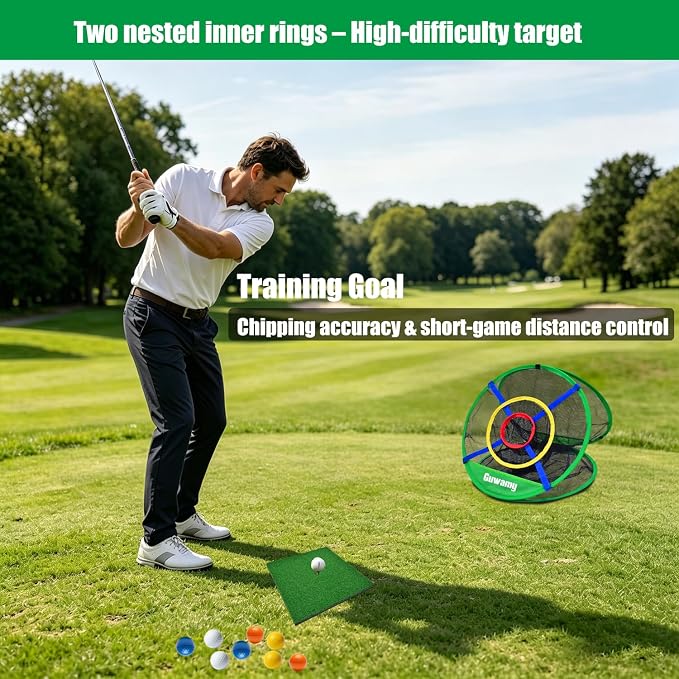 Pop Up 3-in-1 Golf Chipping Net – Circular Design for Relaxed Training, 3 Modes for Precision & Distance, Ideal Indoor/Outdoor Practice Kit, Golfer Gift
