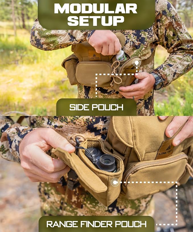 Lone Trail Waterproof Binocular Harness Chest Pack - Lightweight Bino Harness With Rangefinder Pouch | Binocular Case with Silent Magnetic Closure and MOLLE System