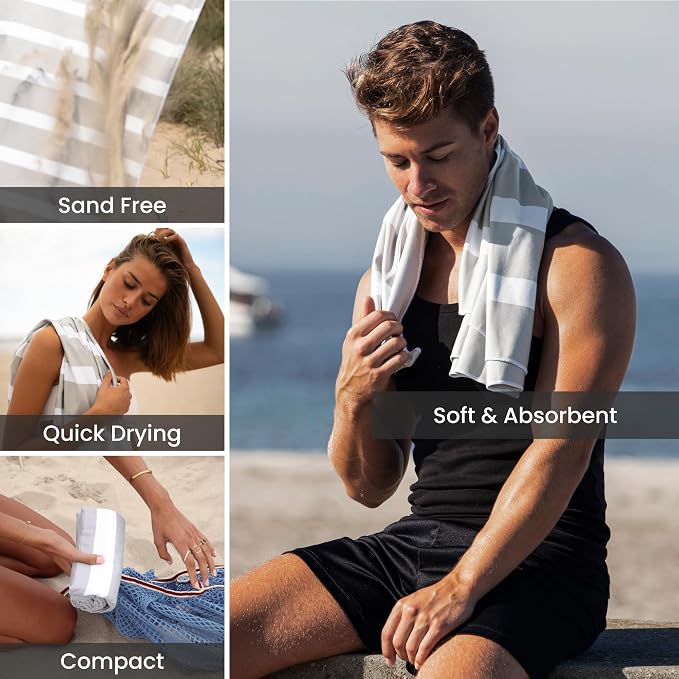 SummerSand Microfiber Beach Towel - Quick Dry, Sand Free - Compact and Lightweight for Travel - Recycled Materials - Travel Bag Included - Large Microfiber Towel (63x31.5in – Marble Sand)