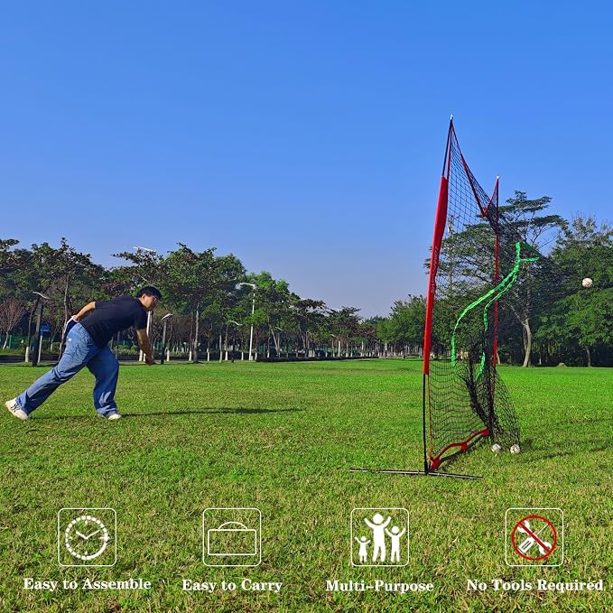 7x7ft/8x8ft Baseball Softball Net with Steel Frame for Batting, Hitting, Pitching, Portable Baseball Batting Net with Carry Bag, Great for All Levels