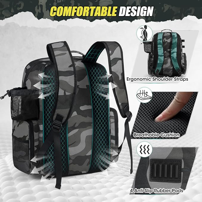 RAINSMORE 45L Fishing Backpack with Rod Holders & Rain Cover Large 900D Water-resistant Fishing Tackle Bag Store Fishing Gear