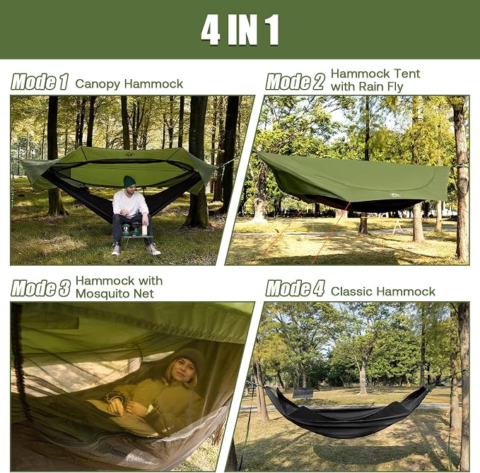 Night Cat Camping Hammock Tent: Lightweight Portable 4 in 1 Hammock with Rain Tarp and Mosquito Net for Hiking Jungle Outdoor