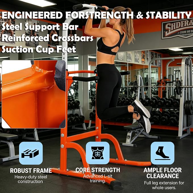 Power Tower Pull Up Bar and Dip Station, 11-Height Adjustable Pull Up Bar Station for Home Gym, Multi-Function Strength Training Fitness Equipment for Pull Ups, Dips, Push Ups & Knee Raises