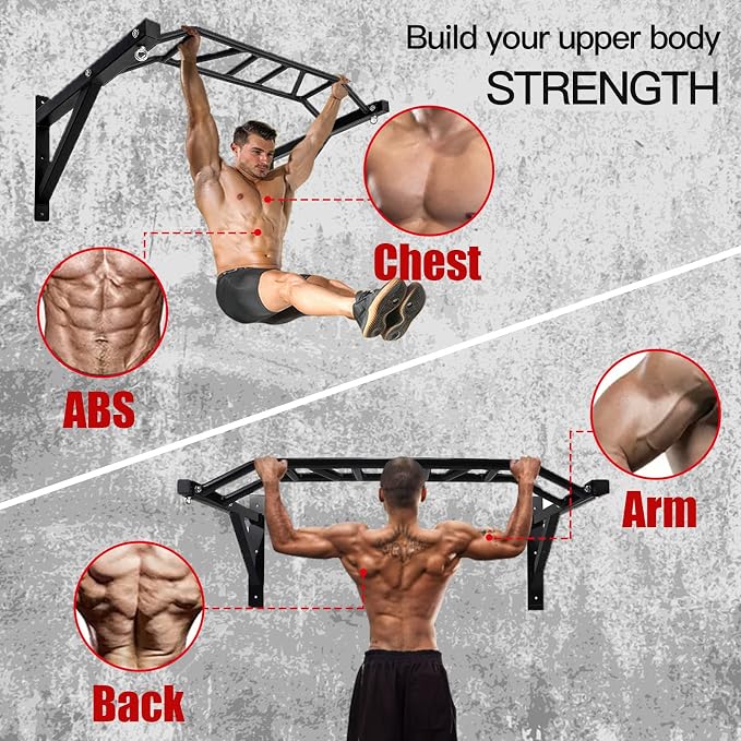 BDL Wall Mounted Pull Up Bar Chin Up bar Multifunctional Dip Station for Indoor Home Gym Workout, Power Tower Set Training Equipment Fitness Dip Stand Supports to 440 Lbs（2 Types）