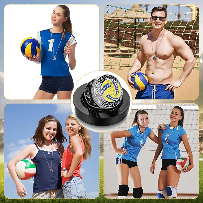 Highergo 10 Pcs Basketball Softball Baseball MVP Dancer Champion Trophy Ring with Display Stand Star Football Soccer Volleyball Golf Cheerleading Bowling Track Field