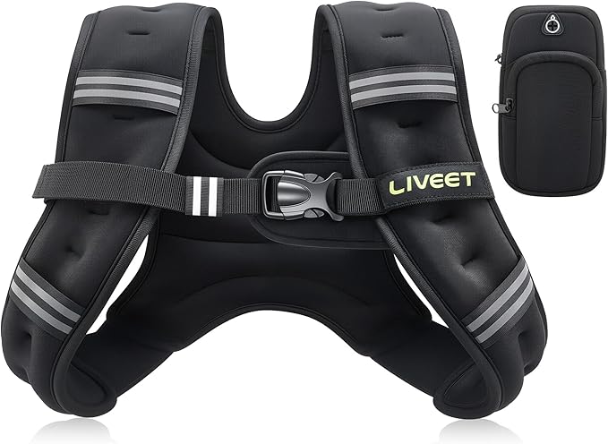 Weighted Vest, Weighted Vest for Women Men, 5lb/10lb/15lb/20lb/25lb/30lb SGS Certified Weight Vest with Pocket Reflective Strips Adjustable Buckle Straps for Walking Running Strength Training Cardio Workout