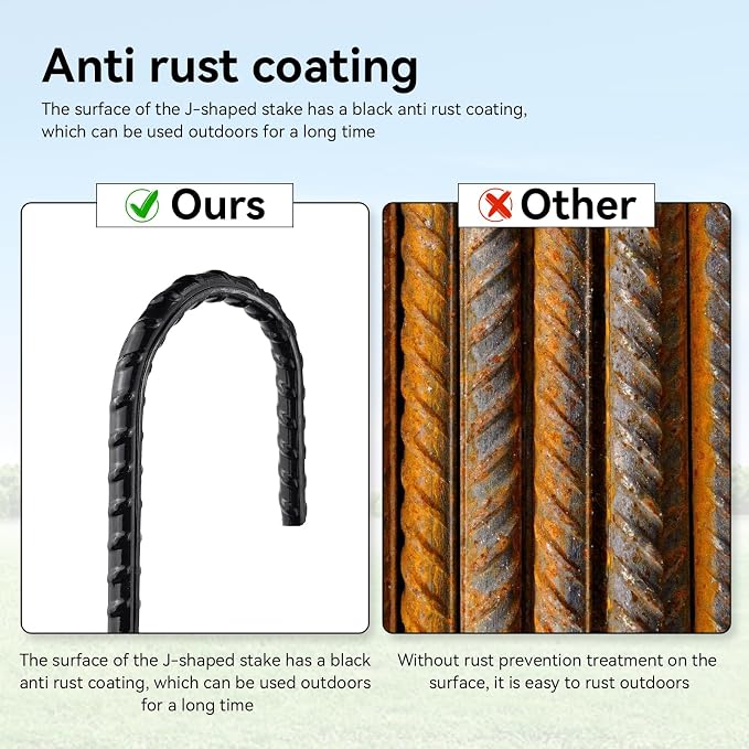 12 Inch J-Hook Rebar Stakes, HeavyDuty Anti-Rust Ground Anchors for Chainlink Fence, Garden Dog Fence, Sports nets, Camping Tent, Etc (80 Pack)