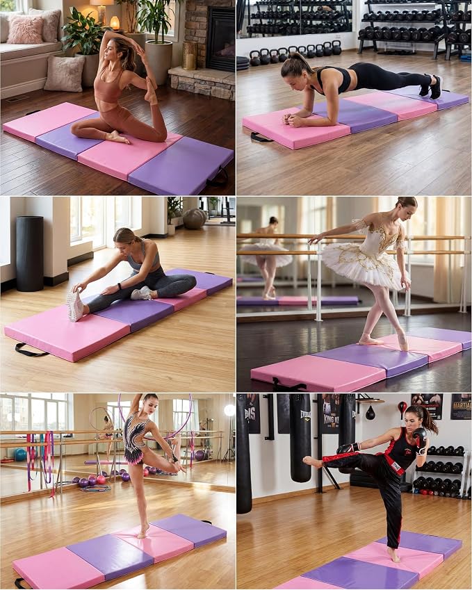 Gymnastics Mat, 6x2/3Ft 2-Inch Thick 4-Fold Exercise Floor Mat for Home Gym, Portable Yoga Mat for Pilates, Aerobics, Martial Arts & Training