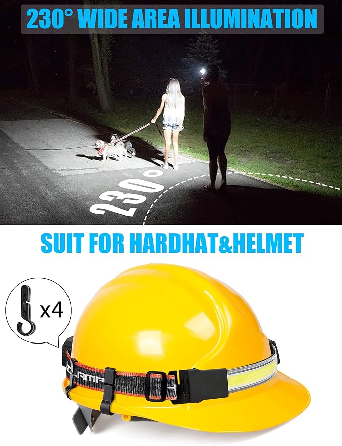 LED Headlamp Flashlight 8Packs, 1000L 230° Broadbeam Headlight, USB Rechargeable Head Lamp with Red Taillight, Lightweight Waterproof Headlamps for Camping Running Hiking, Hard Hat Headlamp