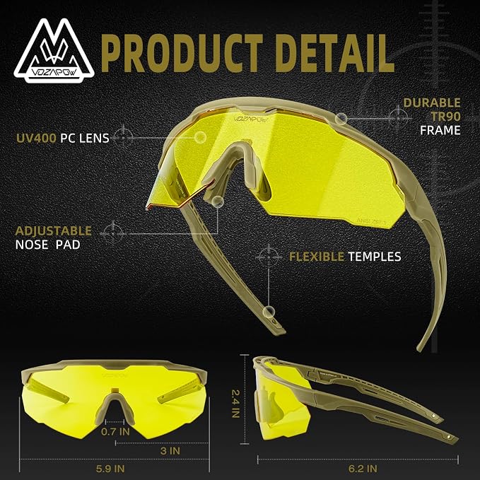 Shooting Glasses Anti Fog with High Definition Lenses, ANSI Z87+ Certified Tactical Safety Glasses for Men Women