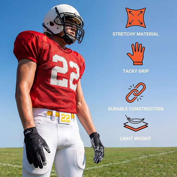 Football Gloves for Youth and Adult Men,Sticky Adhesive Palms Receiver Gloves,Grip Boost Flag Football Accessories Gifts for Family and Friends