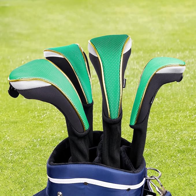 Andux 4Pcs/Set Long Neck Gold Golf Hybrids Club Head Covers with Dial No. Tag MT/HY15