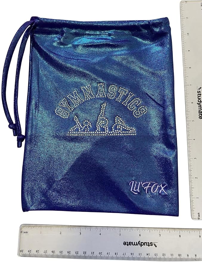 LIL'FOX 8"x10" Drawstring Gymnastics SMALL GRIP BAG 26x20cm - Lightweight Bag for Personal Equipment - Shiny Foil Rhinestones