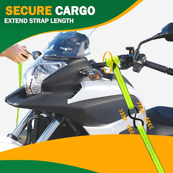 Motorcycle Tie Down Strap (4PK) - 2,100lb Break Strength Premium 15ft Ratchet Tie Down Straps Set, Soft Loop Ratchet Straps for Moving Appliances, Lawn Equipment, Cargo Straps for Trucks