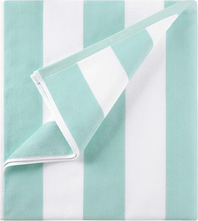 LULUHOME Large Oversized Beach Towel - Big Cotton Towel 36 x 70 Inch Striped Pool Towel, XL Cabana Soft Swimming Towel for Adult Men Women,Soft Aqua