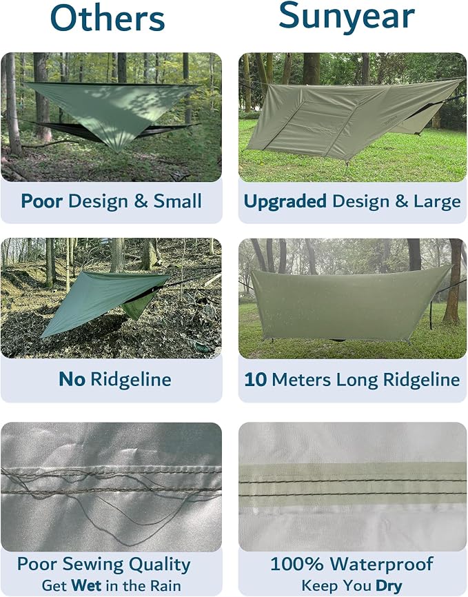 Sunyear Camping Hammock with Spacious Net, Single/Double,Outdoor&Indoor