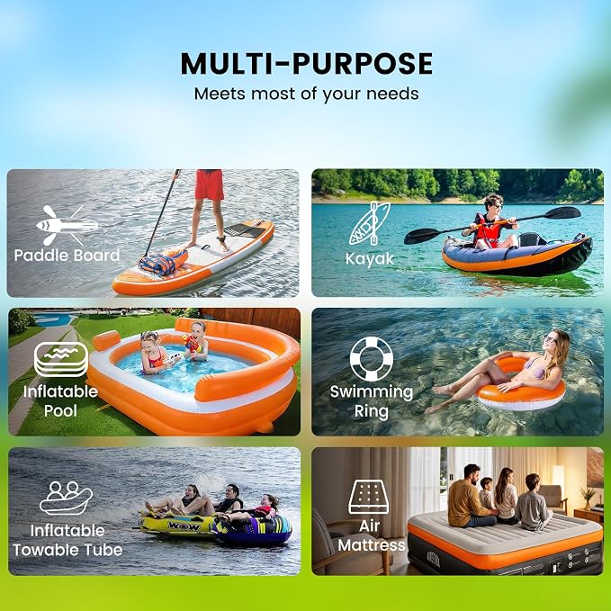 kosmegal Paddle Board Pump Electric Portable, SUP Pump for Paddleboard, 20PSI Air Compressor with Auto-Off, Deflation Function for Inflatables, Kayaks and Boats