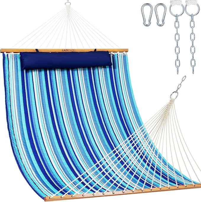 Lazy Daze Hammocks 12 FT Quilted Fabric Double Hammock with Spreader Bars and Detachable Pillow, 450lbs Weight Capacity