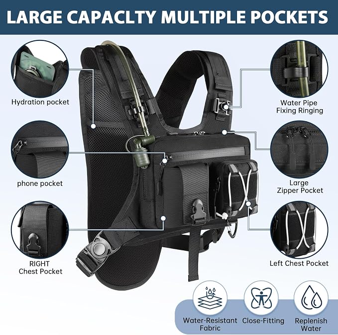 Sling Vest Chest Bag with 2L Water Bladder Gear Holster Running Vest Hydration Backpack Lightweight Adjustable Daypack Reflective Bag for Hiking Running Cycling Race Marathon for Women Men
