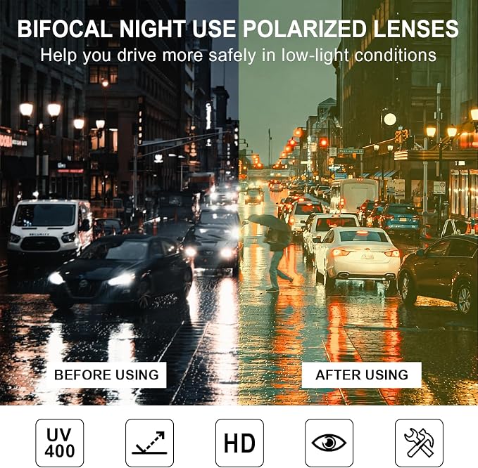SKYOAK Upgraded Premium Ultralight Bifocal Night Vision Reading Glasses Men, TR90 Frame Wrap Around Design Nighttime Driving Anti Glare Ideal for Low Light Conditions +1.5