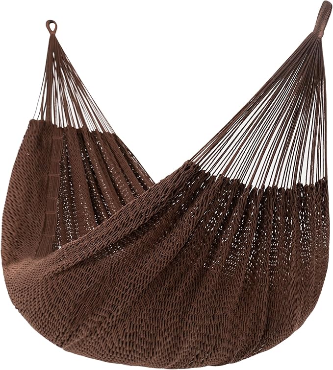 Lazy Daze Hammocks Handwoven XL Mayan Hammock, 10.5 FT Soft Rope Double Hammocks, Portable Outdoor Hammock with Carry Bag, 2 Straps & Carabiners for Patio Outside, 550 lbs Weight Capacity, Coffee