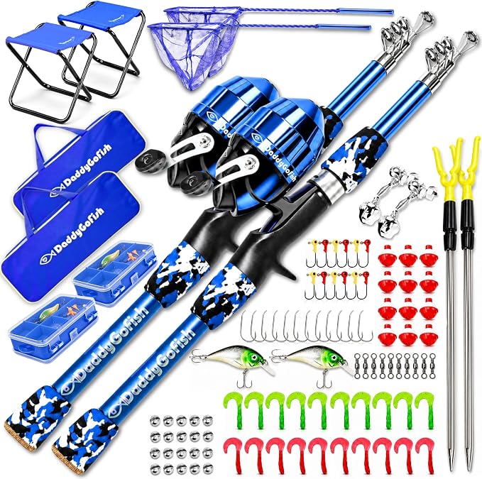 DaddyGoFish Kids Fishing Pole - Rod Reel Combo Tackle Box Starter Set - First Year Small Dock Gear Kit for Boys Girls Toddler Youth Age Beginner Little Children Junior Anglers
