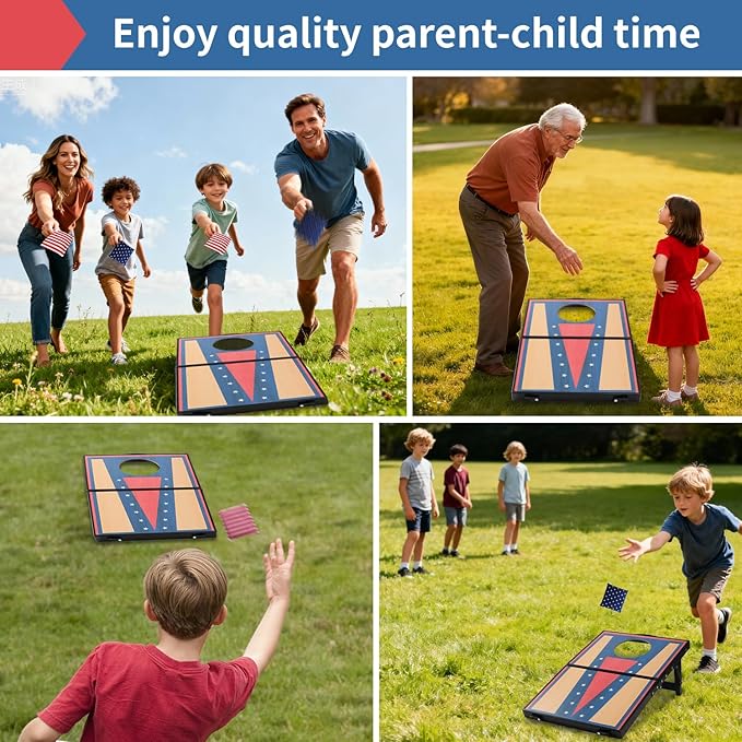 Portable Cornhole Board Set,24 x 16 in Corn Hole Games, Adjustable Angle & Dual Modes (Child/Adult) for Free Switch,Extra-Thick Material, Cornhole Game Boards with 8 Bean Bags with Storage Bag