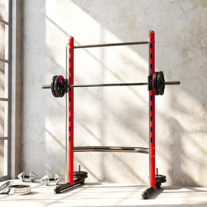 Soozier Squat Rack with Pull-Up Bar, Adjustable Power Rack with Barbell Bar, Multi-Functional Steel Bench Press Rack for Home Gym Strength Training, Black