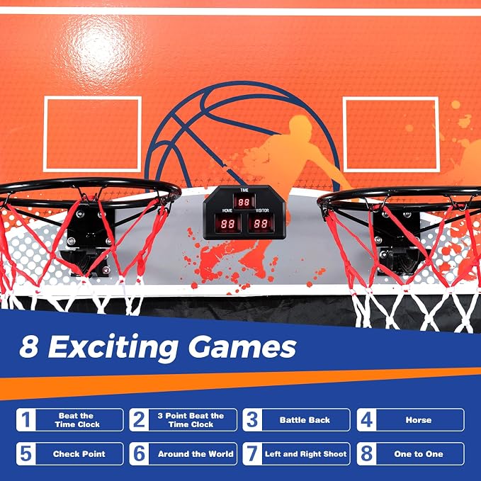 Giantex Arcade Basketball Game Indoor Dual Shot with 8 Game Modes, 4 Balls, 2 Hoops, Air Pump and LCD Scoreboard, Foldable Electronic Basketball Games for Adults and Kids