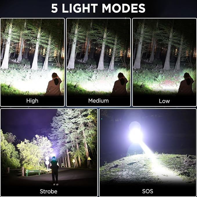 NJ FOREVER LED Rechargeable Headlamp, 3000 Lumens Super Bright Head Lamp with 5 Modes, 90°Adjustable, USB Rechargeable, Waterproof LED Headlamps for Adults Camping, Hiking, Climbing (2 Pack)