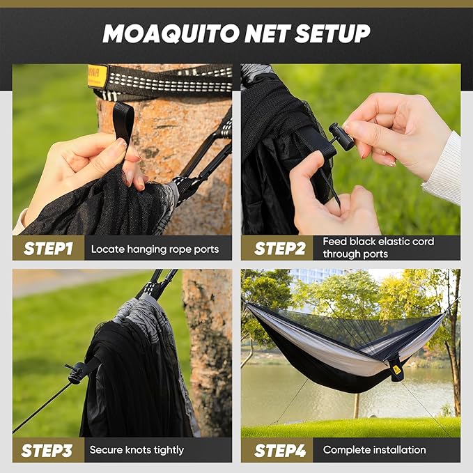 Camping Hammock with Mosquito Net, 600 lbs Portable Hammock with Tree Straps, 2-in-1 Double/Single Travel Hammock Tent for Outside/Indoor/Backpacking/Beach - Black & Gray