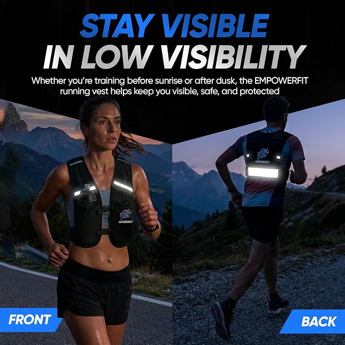 Running Hydration Vest with 500ml Soft Bottle – Lightweight Running Pack for Men & Women, Breathable Mesh, Reflective, 6 Pockets