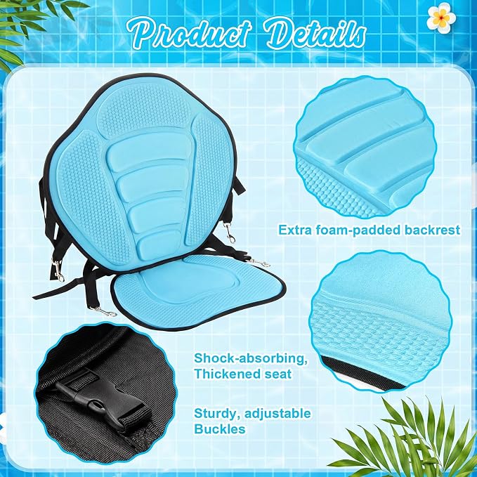 Vinsot Kayak Seat Cushion Universal Paddle Board Seat with Back Support Adjustable Non Slip Boat Chair Seats with 4 Straps and Storage Bag for Kayak Boat Sup Canoe