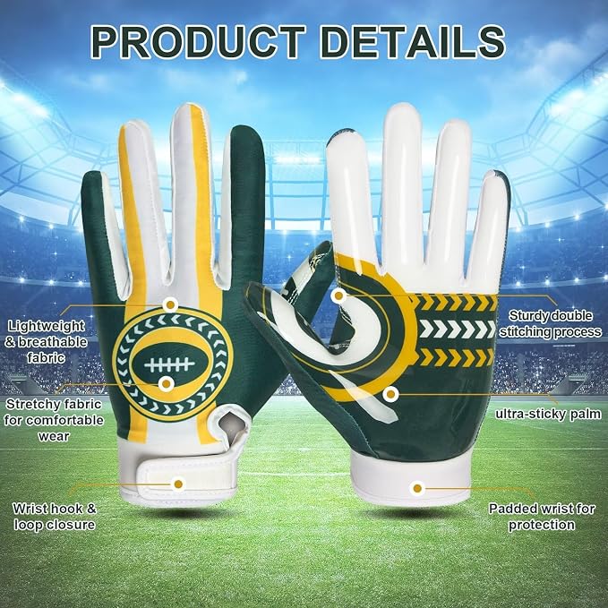 RIGWARL Football Gloves Adult Men, Youth Kids Football Gloves with Super Sticky Grip, Receiver Glove Adult Youth Kids Best Gift for Father‘s Day