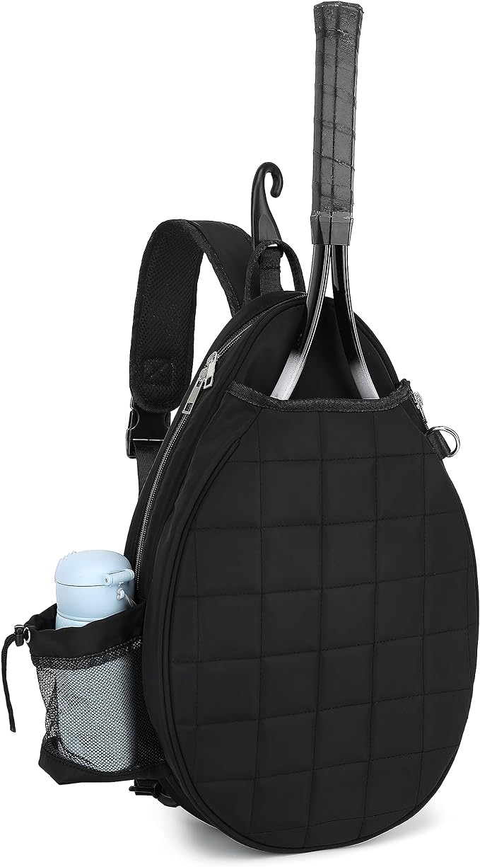 Rejolly Tennis Racket Sling Bag for Women Men Quilted Water Resistant Racquet Cover One Shoulder Crossbody Bag for 2 Tennis Rackets, Pickleball Paddles, Badminton Racquet