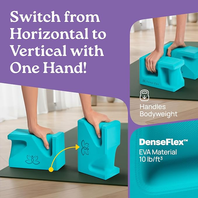 PRO Yoga Blocks | Ergonomic Yoga Block 2 Pack for Wrist Comfort and Support | EVA Foam Exercise Blocks, 2x Knee Pads & Yoga Strap | Pilates Block Set | Bricks to Eliminate Wrist Pain