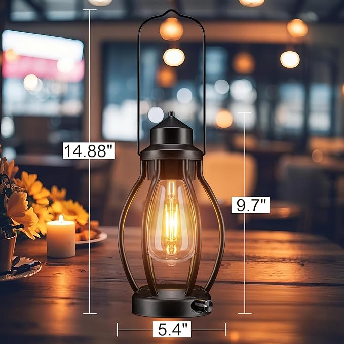 Rechargeable Outdoor Camping Lanterns 2Pack, Vintage Dimmable Hanging Outdoor Lanterns with Timer, Waterproof Battey Powered Indoor Table Lamps for Patio, Garden, Porch Decorations