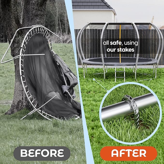 Happin® 12 Inch Trampoline Anchors, Trampoline Stakes, Ground Stakes Heavy Duty, Ground Anchors Screw in, Trampolines Accessories, Tent Anchors, Yard Spikes, Galvanized Steel (4 Pack, Silver)