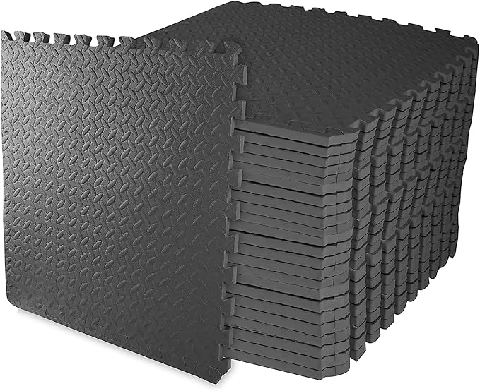 BalanceFrom 24x24 Inch EVA Interlocking Foam Exercise Tile Mat – Non-Slip Puzzle Flooring for Home Gym, Fitness Studio, or Playroom with Multiple Thickness, Coverage Sizes and Color Options