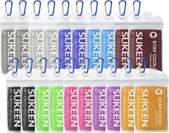 Sukeen Cooling Towels for Neck and Face(40"x12"), Cool Towels for Neck, Cooling Towels for Hot Weather, Sweat Towel for Gym, Workout, Sports, Multi Colors 20 Pack